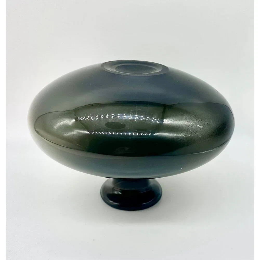 West Elm Smoke Gray Green Flair Blue Opaque VaseMouth blown studio glass vase